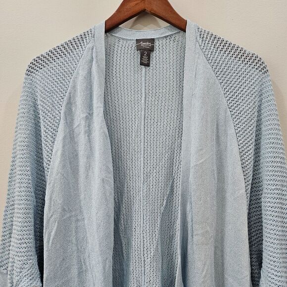 Chicos Travelers Collection Womens Sparkly Open Knit Cardigan Size 2 Lagenlook - Picture 2 of 11